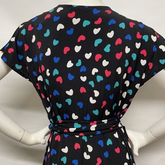 VICKY TIEL Heart LOVE Print Wrap Dress Stretchy L - Picture 12 of 13